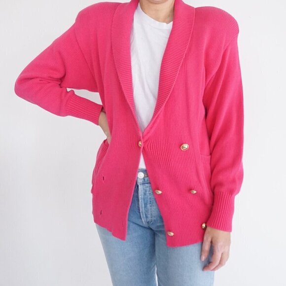 Sweaters - Vintage Ports International Pink Knit Double Breasted Cardigan Sweater S